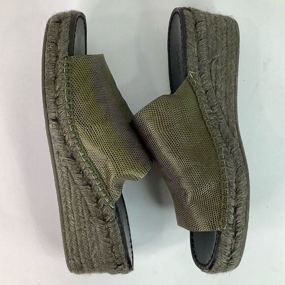 Rag & Bone Viv Espadrille Safari Khaki Micro Croco Leather Mule Sandals Sz 8/38 - Picture 7 of 11